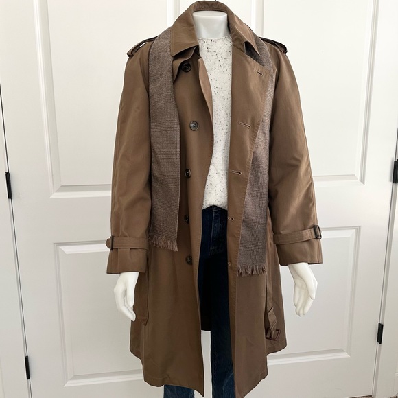 Vintage Brown Misty Harbor Old Money Trench Jacket Wool Lining & Matching Scarf - Picture 1 of 17